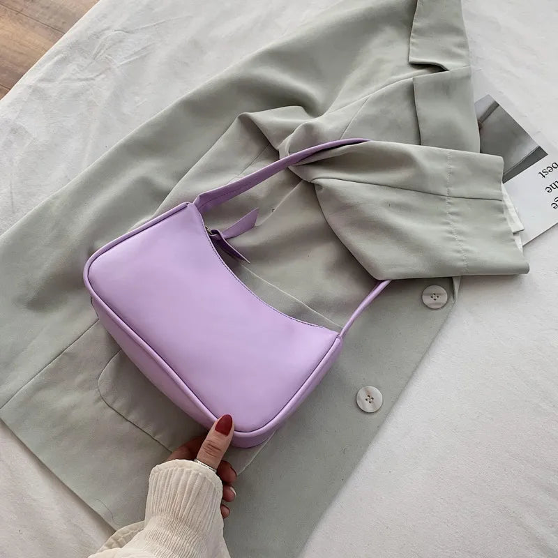 Sac à bandoulière en cuir PU souple pour femmes, sac sous les bras violet rétro couleur unie, sac à main Design de mode, petits sacs à bandoulière pour filles